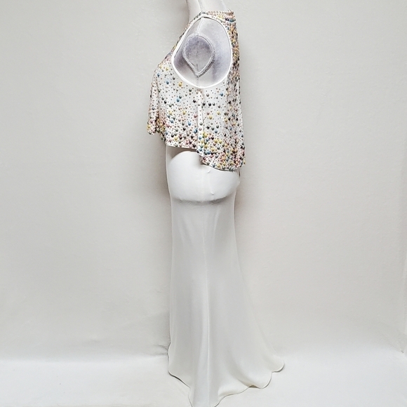 TONY Bowls Ivory Multi-color Beaded Jewel Neckline Draped Two-Piece Dress 4 - Picture 8 of 16